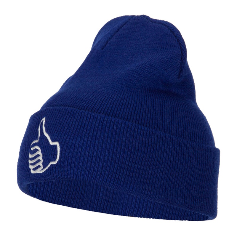 Thumbs Up Embroidered Long Beanie Royal One Size
