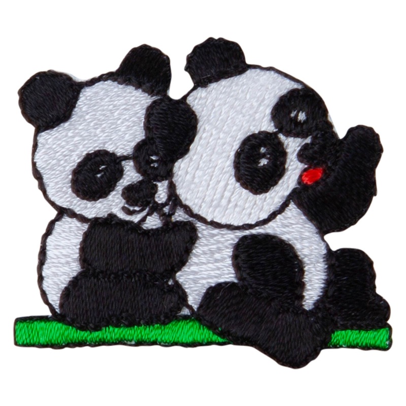 Twins Panda Bear Embroidered Patch Black White One Size