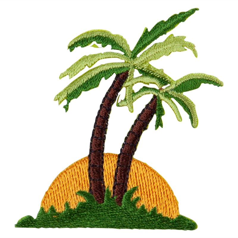 Two Palm Trees in Sunset Embroidered Patch Orange Green One Size