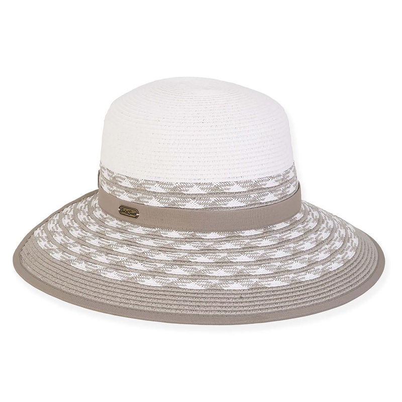Two Tone Cross Hatch Pattern Backless Lounge Hat – Sun ‘N’ Sand Hats White / Grey Large (59 cm)