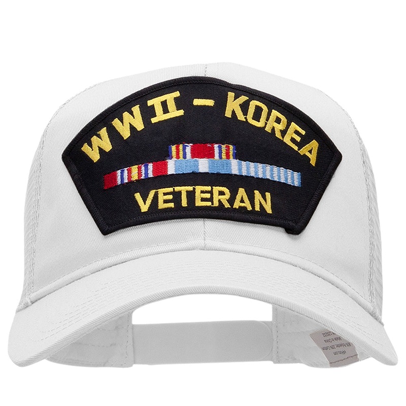 WWII Korea Veteran Fan Shape Patched Cotton Mesh Cap White One Size