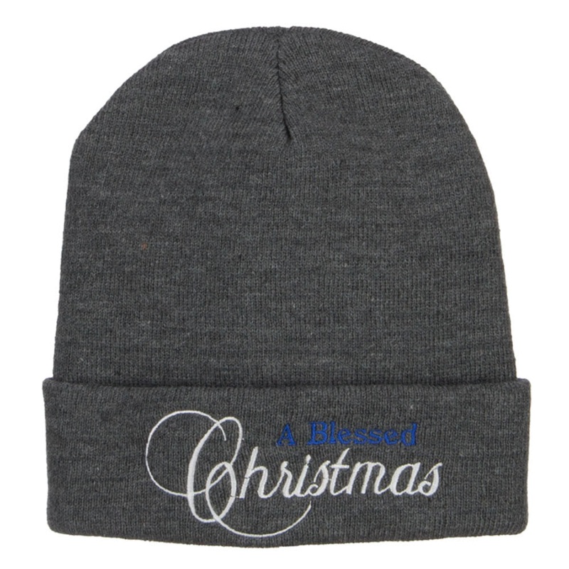 A Blessed Christmas Embroidered Long Beanie Dk Grey One Size
