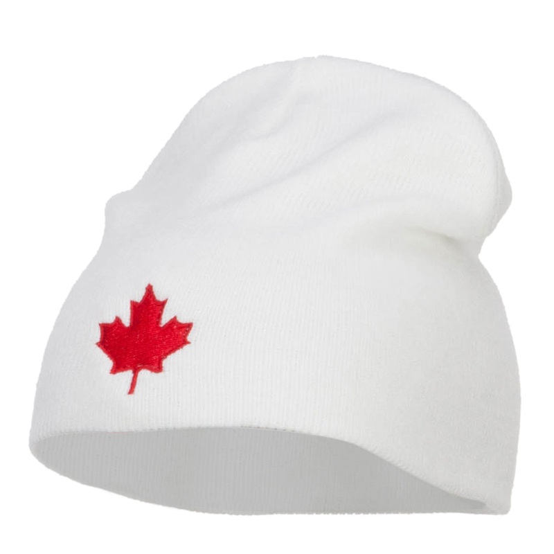 Canada Maple Leaf Embroidered Short Beanie White One Size