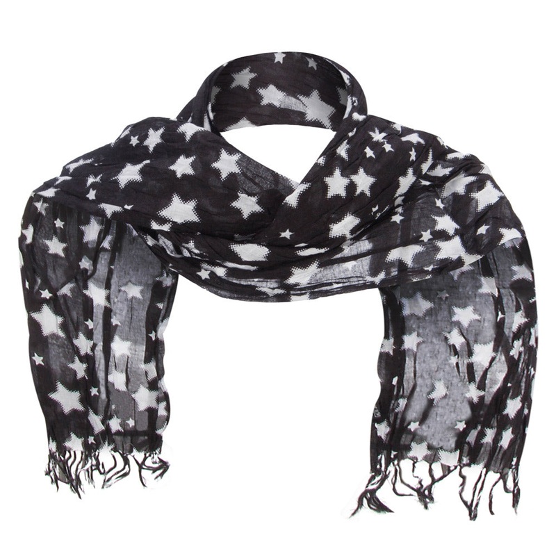 Cotton Scarf with Stars Black One Size