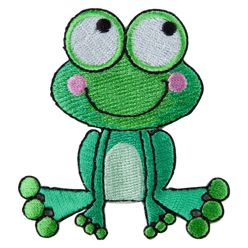 Cute Bulgey Eyed Frog Iron on Patch Green White One Size