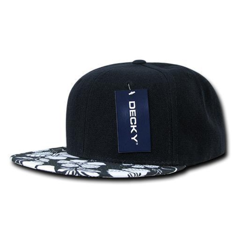 Decky 1066 Floral Visor Flat Bill Snapback Hat Black