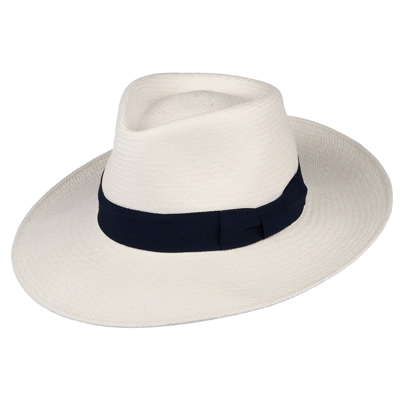 Failsworth Hats Chatsworth Panama Fedora Hat – Bleach-Navy Small/Medium