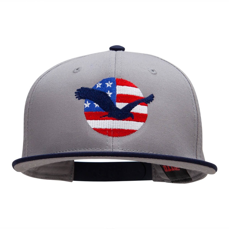 Flying Eagle Logo Embroidered Two Tone Cotton Twill Flat Cap Navy Grey One Size