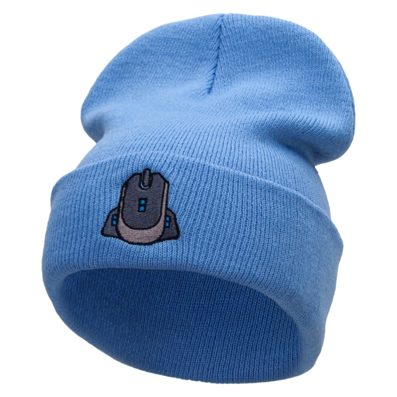 Gamer Mouse Embroidered 12 Inch Long Knitted Beanie Sky Blue One Size