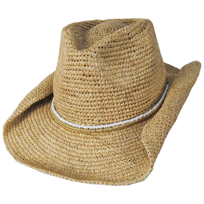 Giselle Raffia Straw Western Hat NATURAL/GOLD ONE SIZE FITS MOST