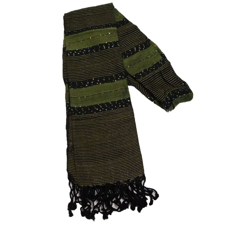 Gold Stitched Fringe Scarf Black