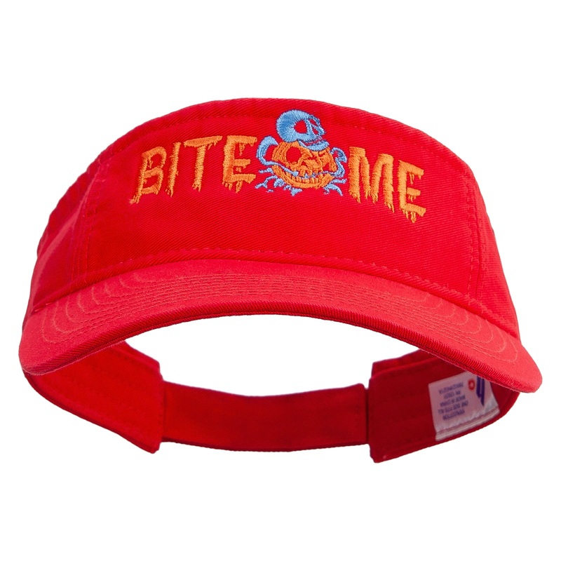 Halloween Bite Me Embroidered Pro Style Cotton Twill Washed Visor Red One Size