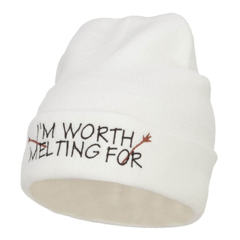 I’m Worth Melting For Embroidered Beanie White One Size