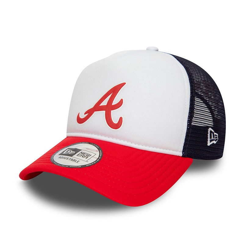 New Era Atlanta Braves A-Frame Trucker Cap – MLB Logo – White-Scarlet-Navy Adjustable