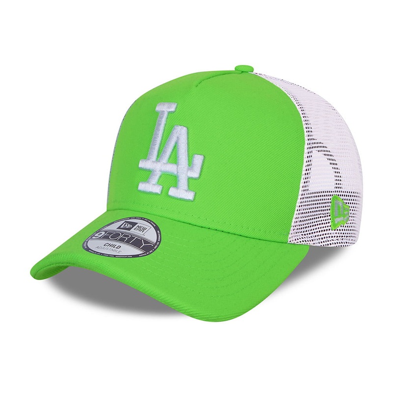 New Era Kids L.A. Dodgers A-Frame Trucker Cap – MLB Tonal Mesh – Neon Green CHILD ADJ.