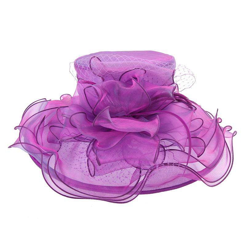 Organza Dress Hat with Netting Bow Purple