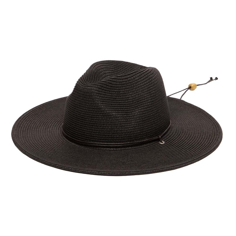 Petite Straw Wide Brim Safari Hat with Chin Cord – San Diego Hat Co Black Small (56 cm)