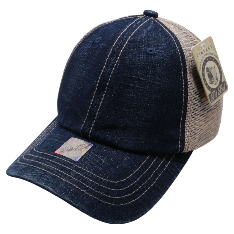 Pit Bull PB221 Pigment Dyed Trucker Hat Denim/Khaki