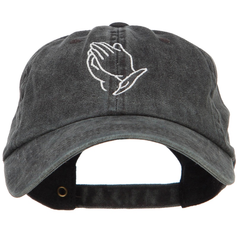 Praying Hands Outline Embroidered Washed Cotton Cap Black One Size