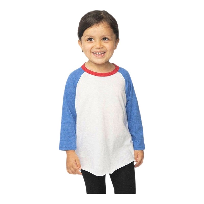 Royal Apparel 17660 Toddler Americana Raglan Baseball Tee Made in USA White/h Sea Blue/h Cardinal S