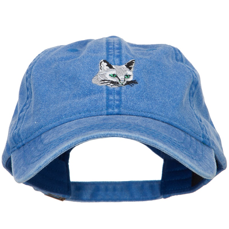 Russian Blue Cat Embroidered Washed Cotton Twill Cap Sky Blue One Size