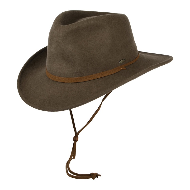 Scala Hats Crushable Water Repellent Wool Felt Outback Hat with Earflaps – Khaki M