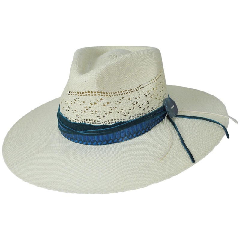 Sedona Bangora Straw Fedora Hat NATURAL/TURQUOISE S