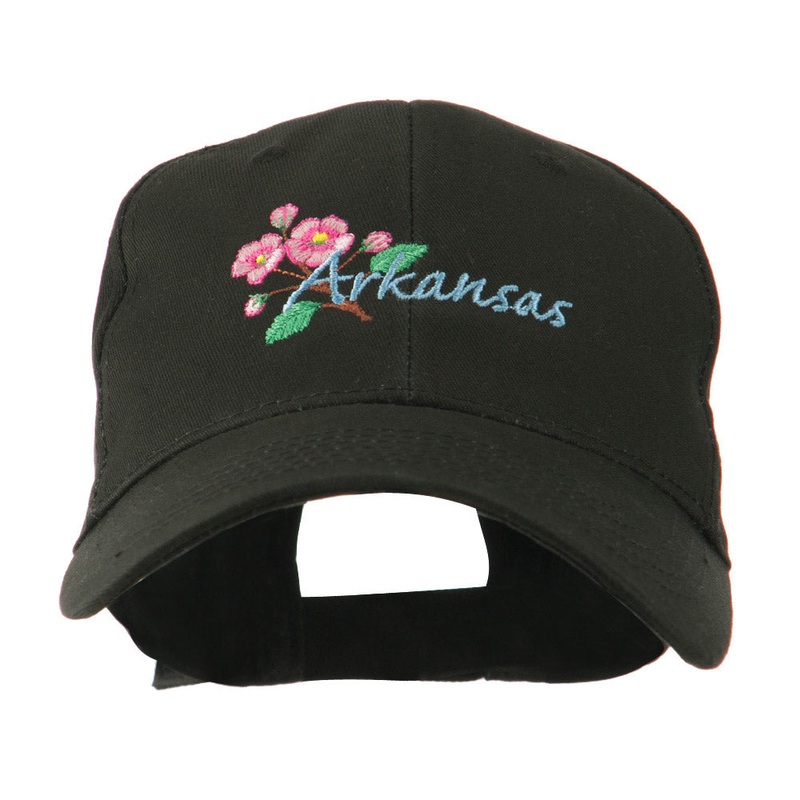 USA State Flower Arkansas Apple Blossom Embroidered Cap Black One Size