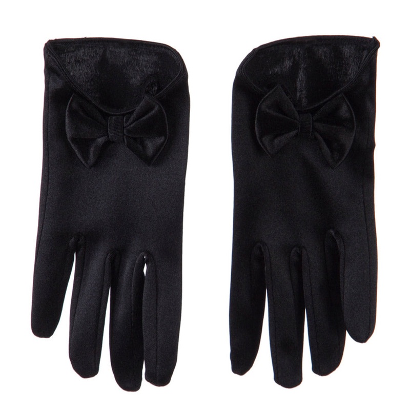 Women’s Satin Low Cut Glove With Bow Accent Black One Size