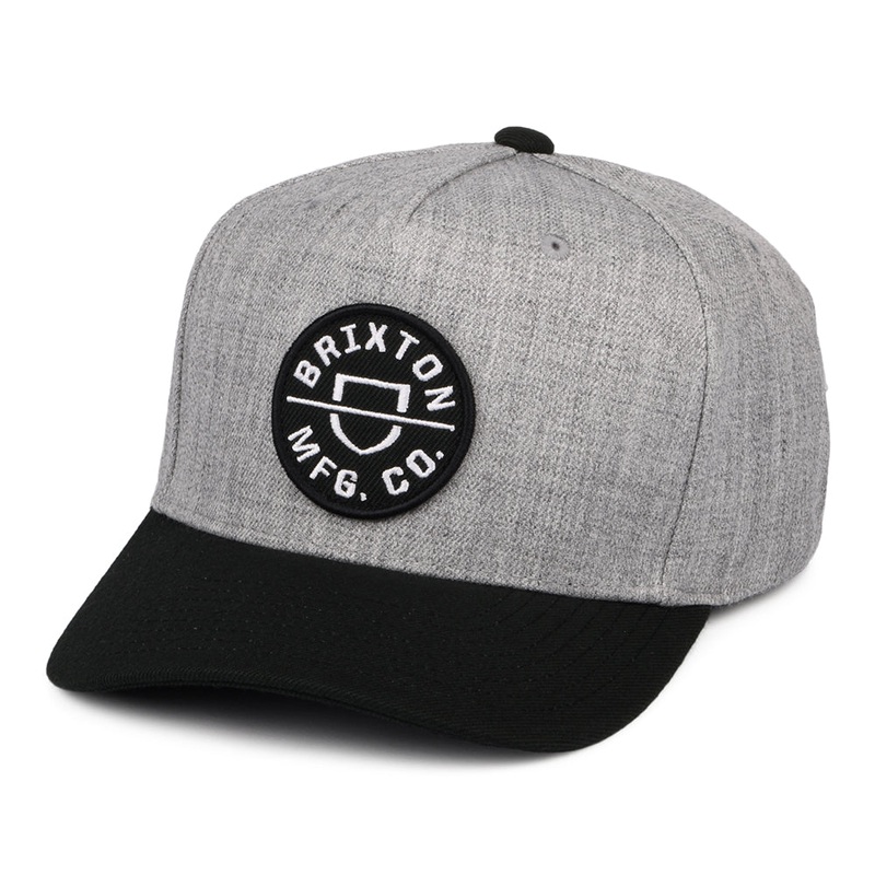Brixton Hats Crest C NetPlus MP Snapback Cap – Heather Grey-Black Adjustable