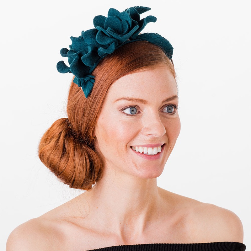 Failsworth Hats Floral Wool Felt Headband – Teal 1-Size
