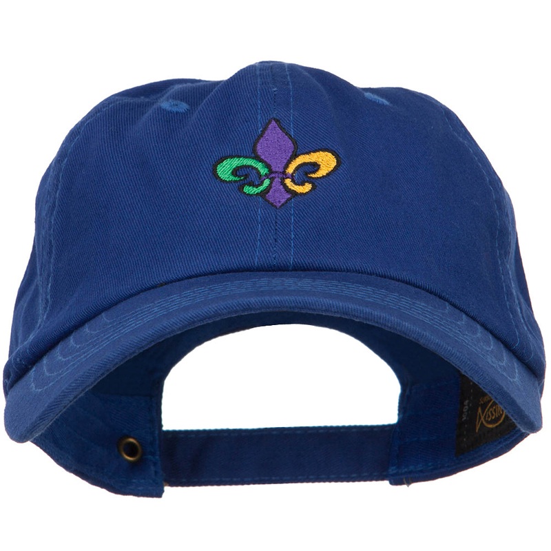Mardi Gras Fleur de Lis Embroidered Washed Cap Royal One Size