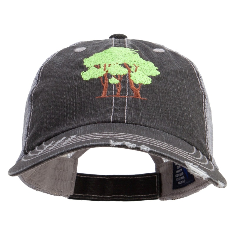 Old Tree Embroidered Low Profile Special Cotton Mesh Cap Black One Size