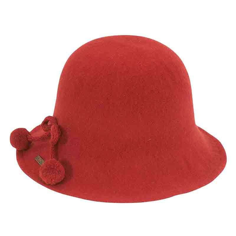 Pom Pom Bow Wool Beanie Hat by Adora Red M/L (58 cm)