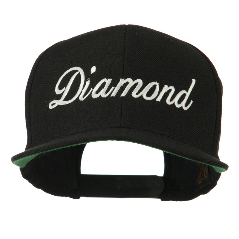 Script Diamond Embroidered Flat Bill Cap Black One Size