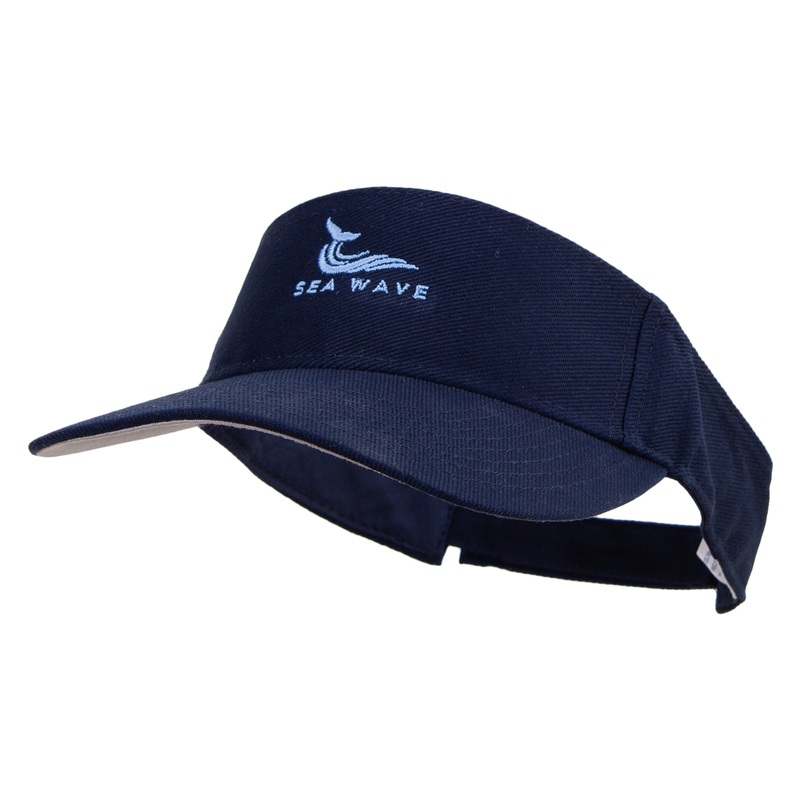 Sea Wave with Whale Embroidered Cotton Sports Visors Navy One Size