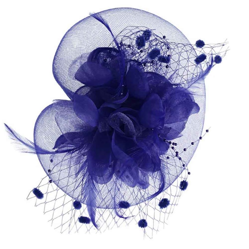 Silk Flower and Dotted Netting Fascinator – Something Special Navy