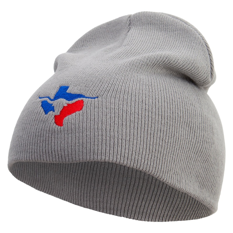 Texas Long Horn Logo Embroidered 8 inch Acrylic Short Beanie Grey One Size