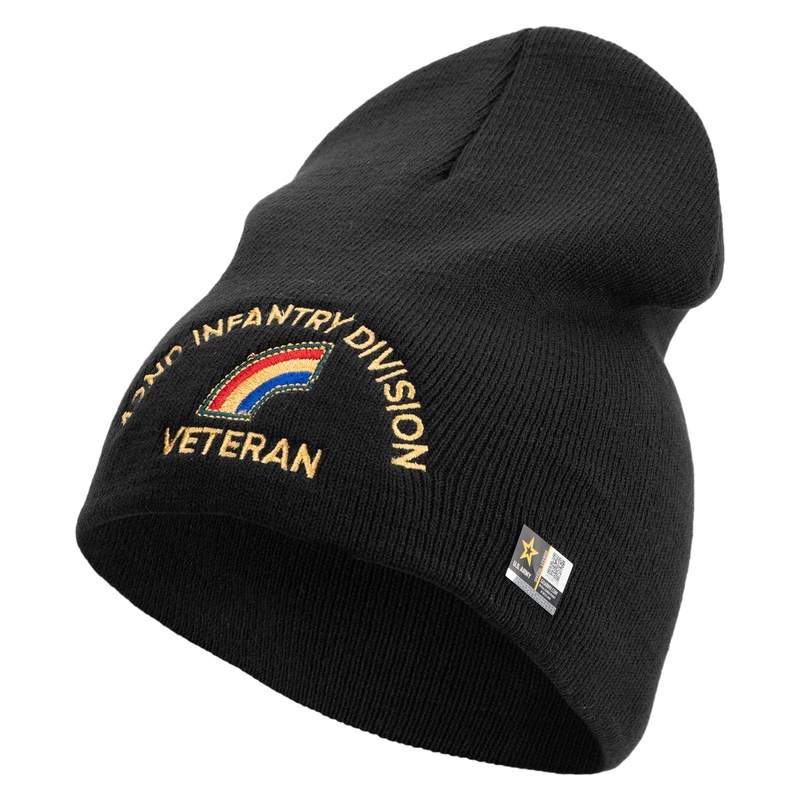 U.S. Army 42nd Infantry Division Symbol Embroidered 8 Inch Solid Knit Short Beanie Made in USA Black One Size