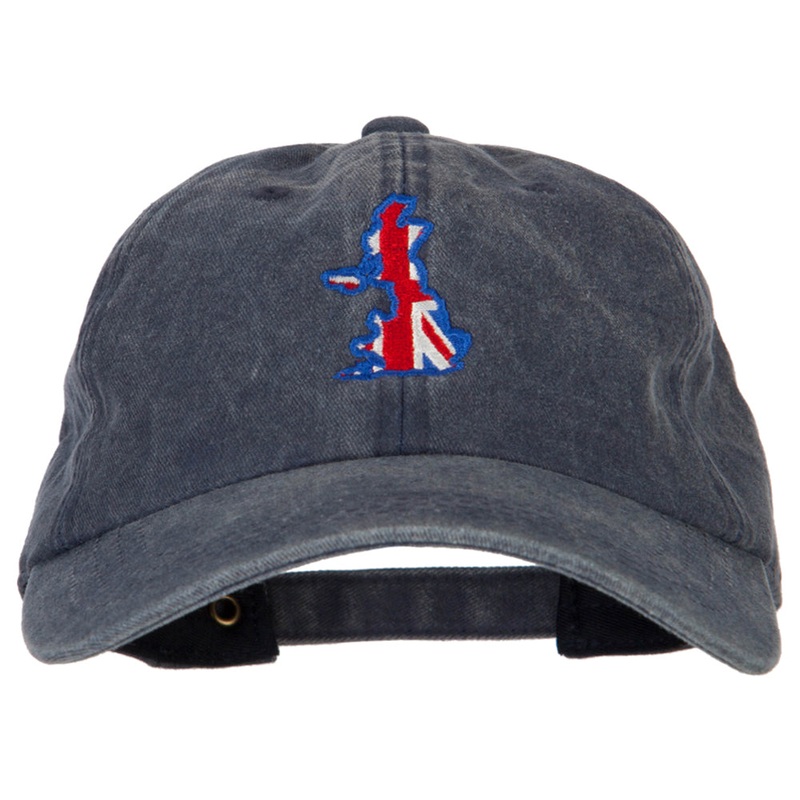 United Kingdom Flag Map Embroidered Washed Cotton Twill Cap Navy One Size