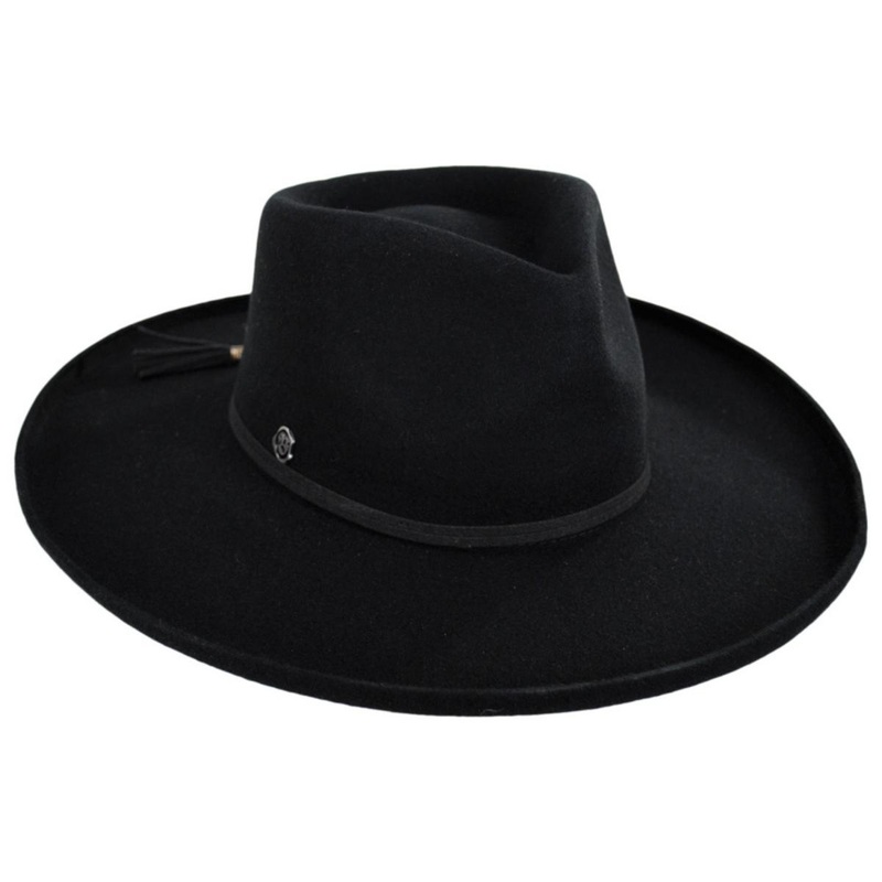V.C. Revel Heart Wool Felt Rancher Fedora Hat BLACK ONE SIZE FITS MOST