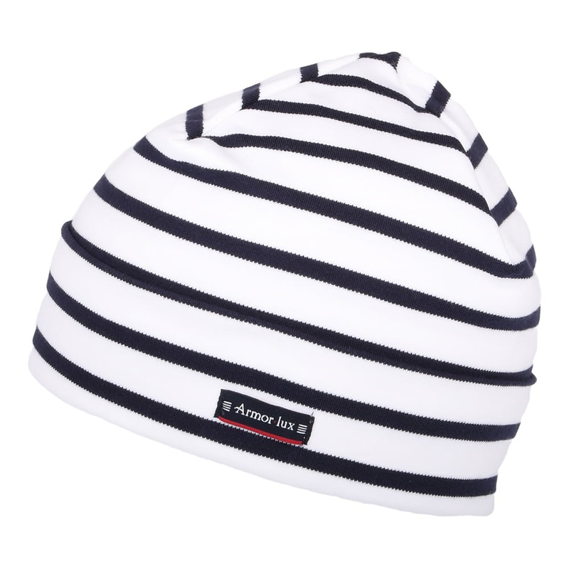 Armor Lux Treguier Cotton Interlock Striped Beanie – White-Navy 1-Size