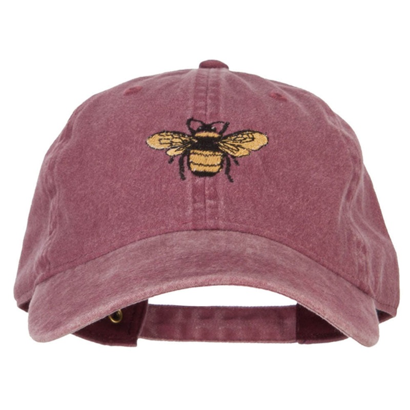 Bumblebee Embroidered Washed Buckle Cap Maroon One Size