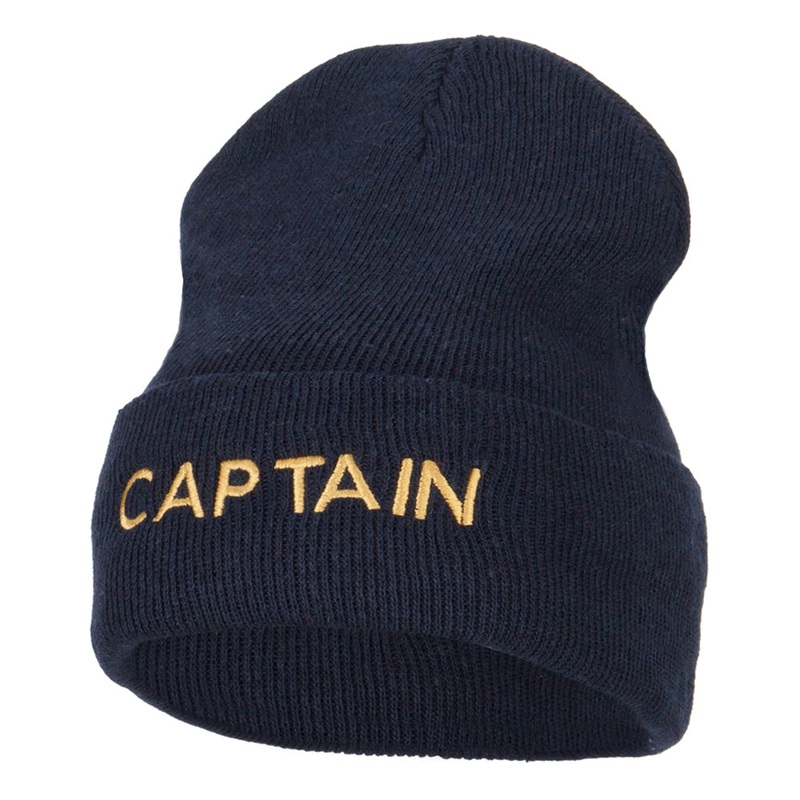Captain Embroidered Stretch ECO Cotton Long Beanie Navy XL-3XL