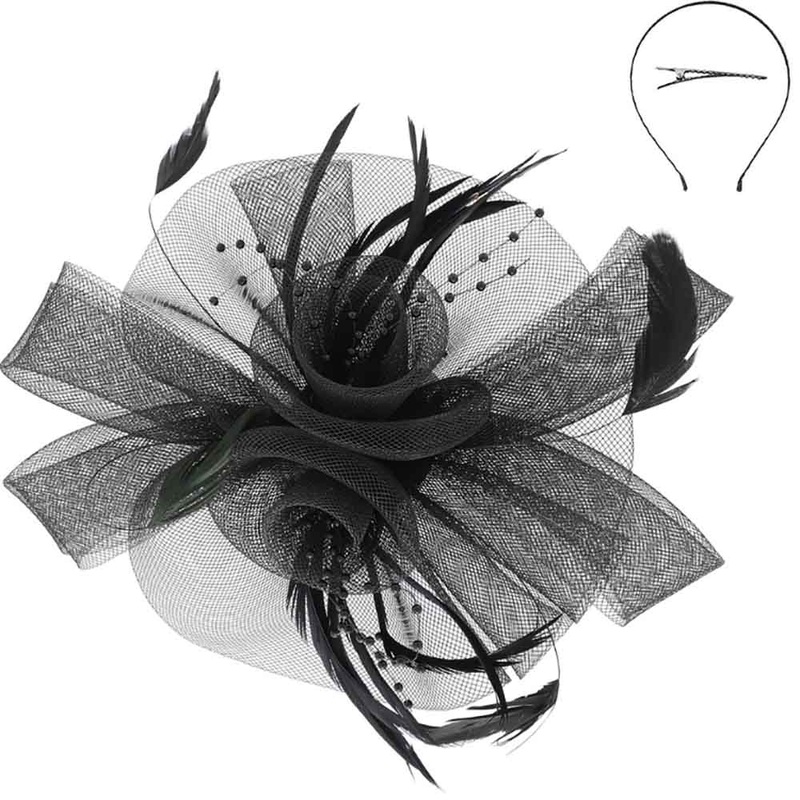 Double Lily Feather Mesh Fascinator – Something Special Black