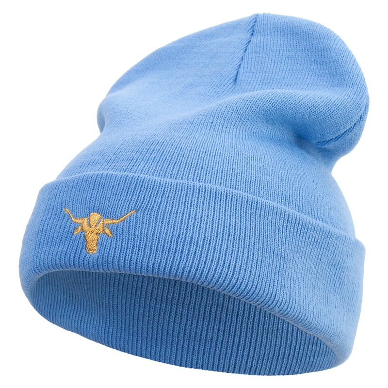 Golden Arizona Bull Icon Embroidered 12 Inch Long Knitted Beanie Sky Blue One Size
