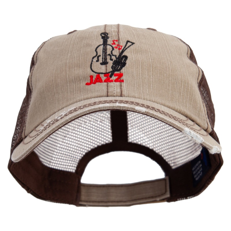 Jazz Instruments Embroidered Low Profile Special Cotton Mesh Cap Khaki Brown One Size