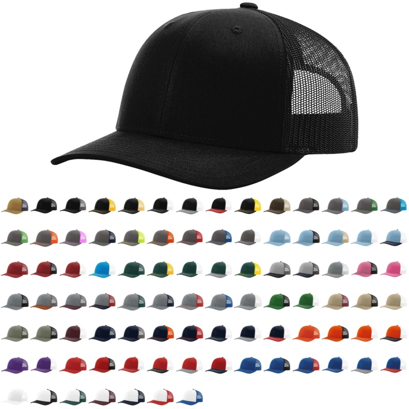 Lot of 50 Hats Richardson 112 Trucker Hat, Snapback Black (50 hats total)