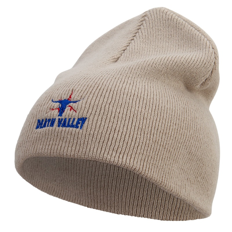 Made in USA Death Valley Logo Embroidered 8 Inch Solid Knit Short Beanie Stone One Size