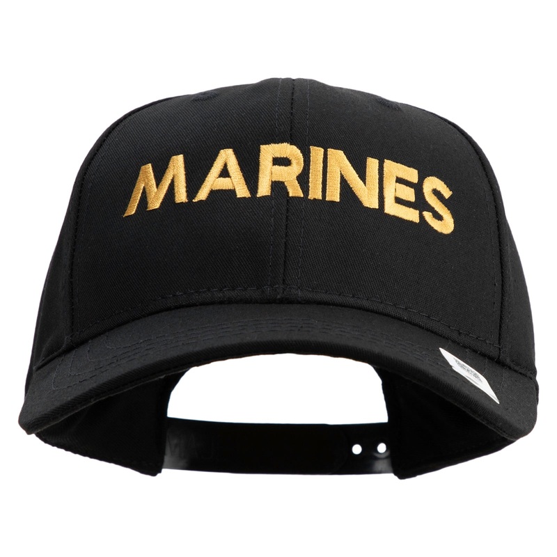 Marines Letter Embroidered 6 Panel Structured Cotton Twill Cap Made in USA Black One Size
